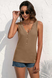 Buttoned Deep V Tank - Trendsi - Flyclothing LLC