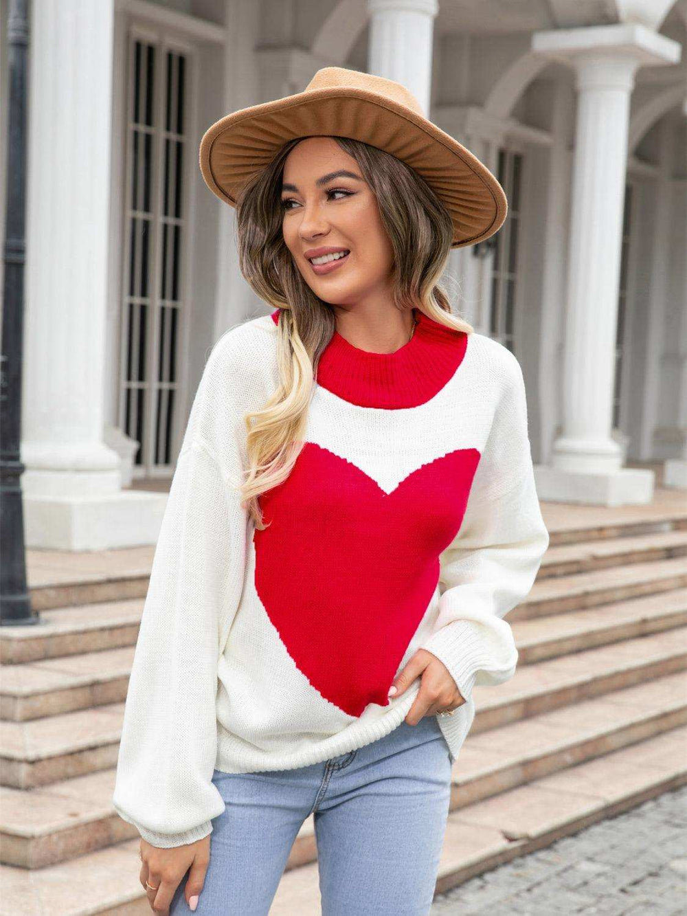 Heart Graphic Round Neck Sweater - Trendsi - Flyclothing LLC