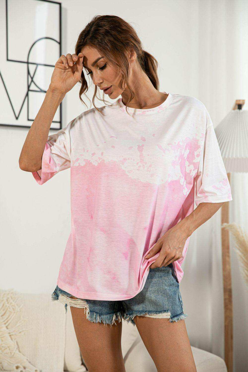 Tie-Dye Round Neck Tee Shirt - Trendsi - Flyclothing LLC