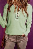 Buttoned Notched Neck Long Sleeve Top - Trendsi - Flyclothing LLC