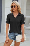 Eyelet Johnny Collar Short Sleeve Blouse - Trendsi - Flyclothing LLC