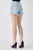 RISEN Frayed Hem Denim Shorts with Fringe Detail Pockets - Trendsi - Flyclothing LLC