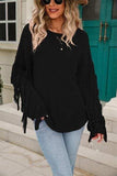 Fringe Round Neck Dropped Shoulder Sweater - Trendsi - Flyclothing LLC