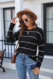 Striped Round Neck Long Sleeve Sweater - Trendsi - Flyclothing LLC