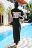 Cap, Drawstring Printed Long Sleeve Dress and Pants Swim Set - Trendsi - Flyclothing LLC