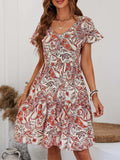 Printed V-Neck Tiered Dress - Trendsi - Flyclothing LLC