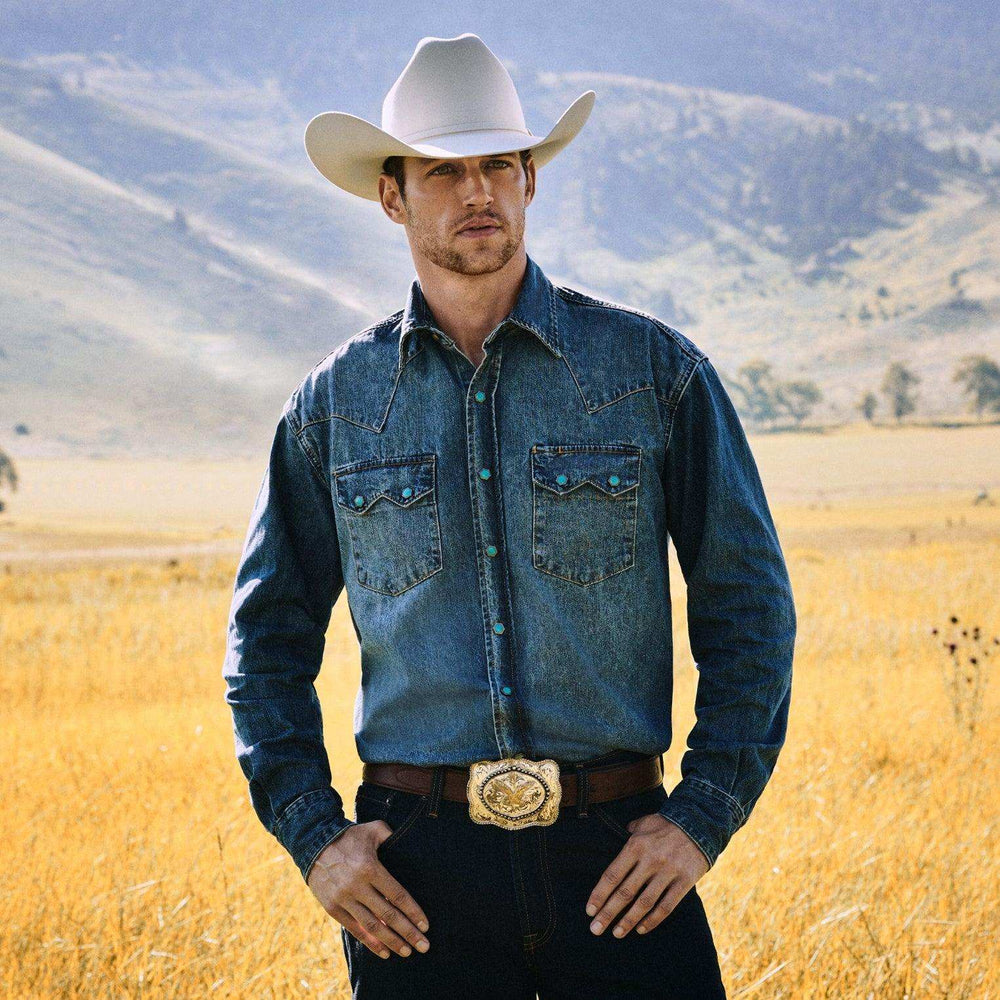 Stetson Turquoise Snap Western Denim Shirt - Stetson - Flyclothing LLC