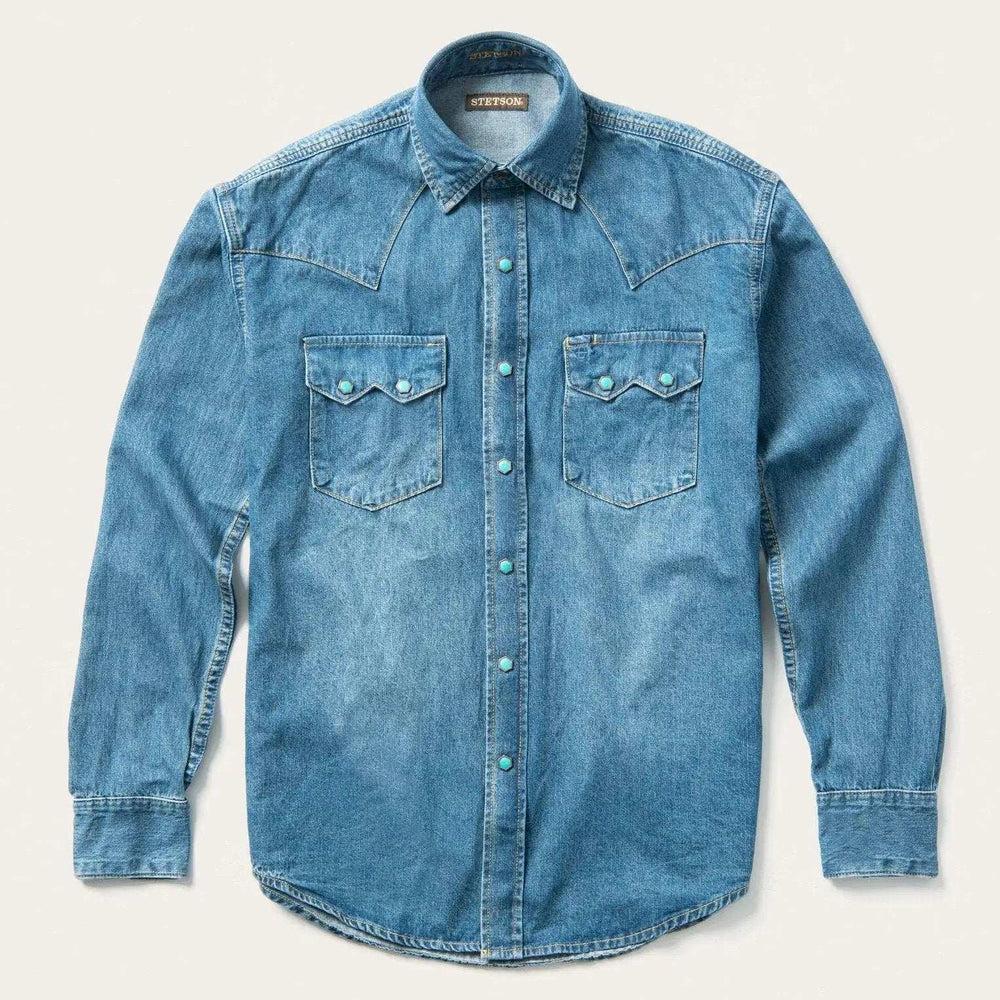 Stetson Turquoise Snap Western Denim Shirt - Stetson - Flyclothing LLC