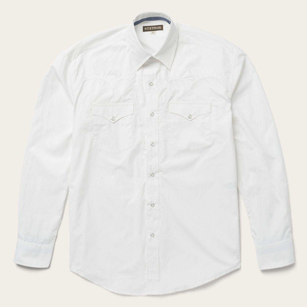 Stetson Classic Solid Snap Poplin Shirt In Optic White - Stetson - Flyclothing LLC