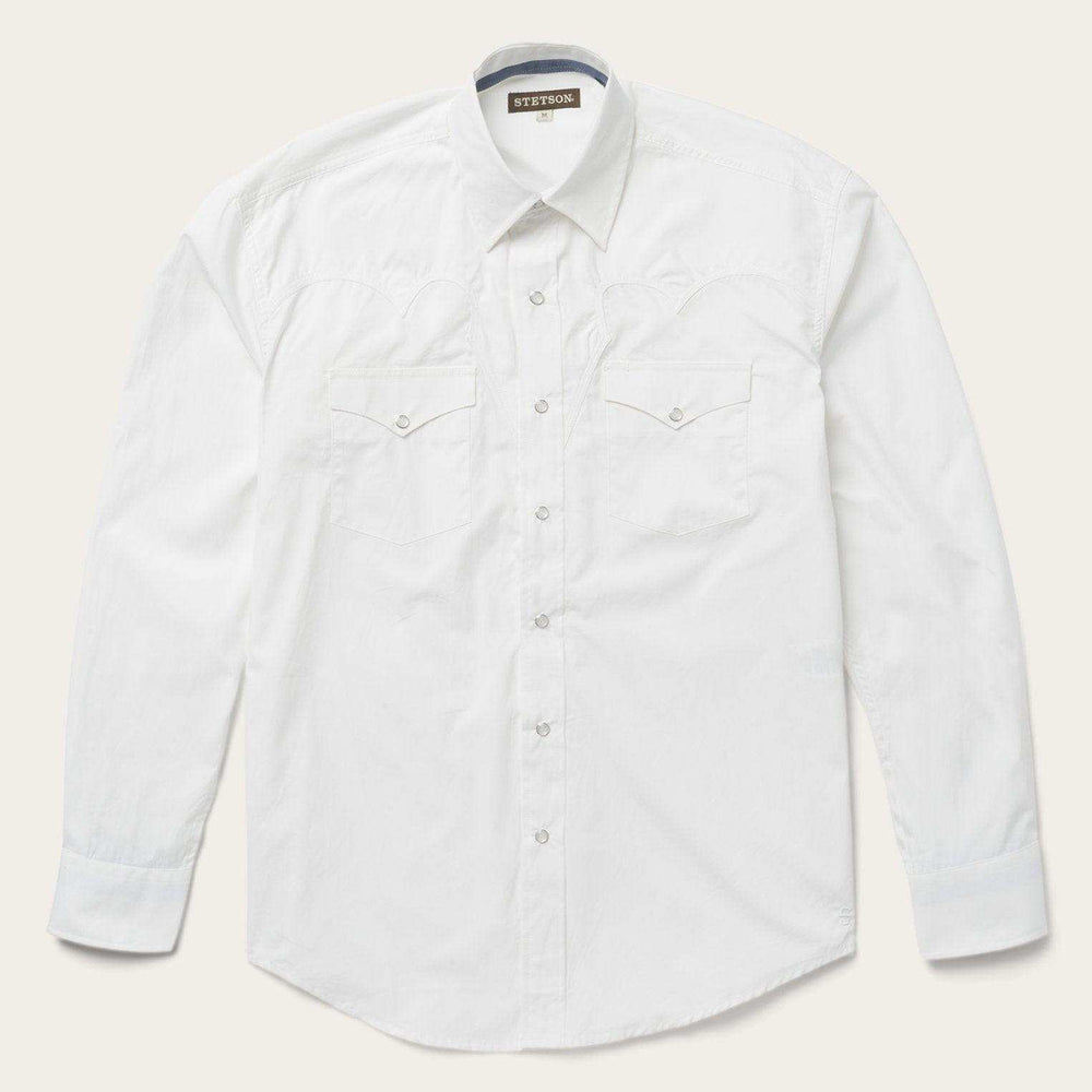 Stetson Classic Solid Snap Poplin Shirt In Optic White - Stetson - Flyclothing LLC