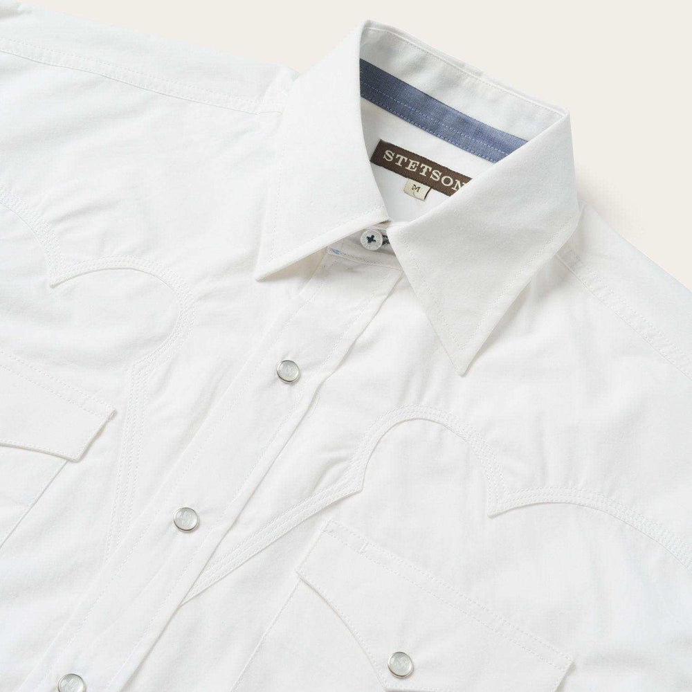 Stetson Classic Solid Snap Poplin Shirt In Optic White - Stetson - Flyclothing LLC