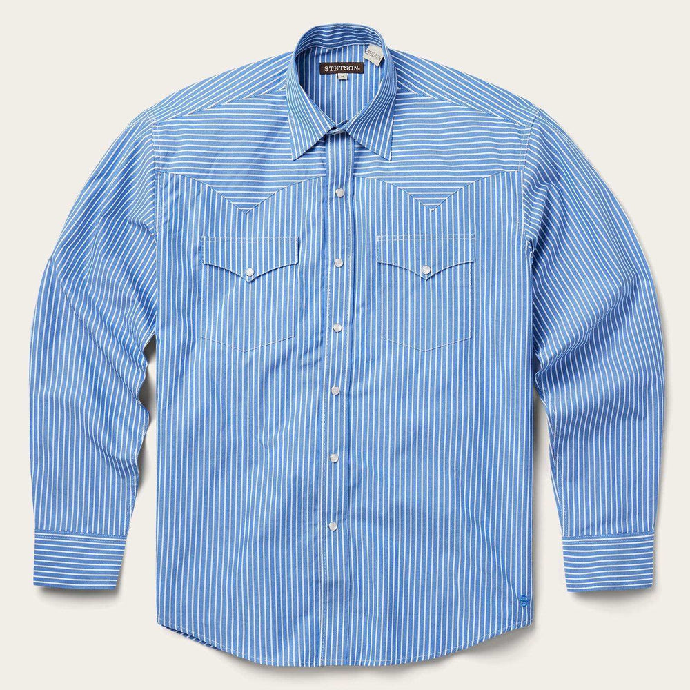 Stetson Blue Western Stripe Shirt - Stetson - Flyclothing LLC