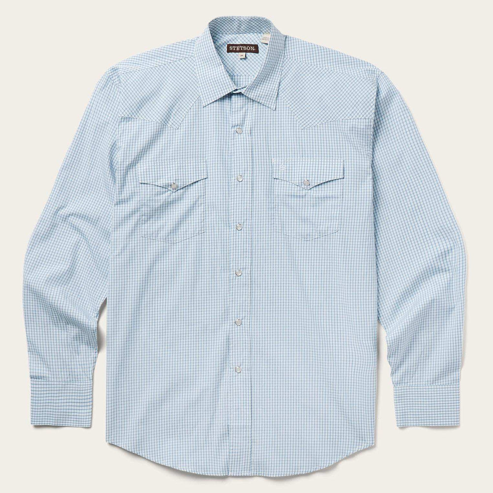 Stetson Blue Two Stripe Check Western Shirt - Stetson - Flyclothing LLC