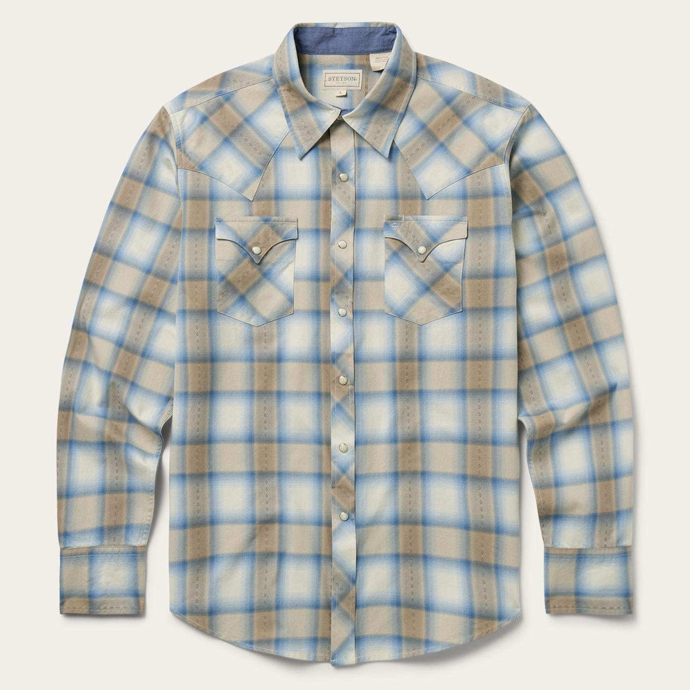 Stetson Sand Plaid Dobby Western Shirt - Stetson - Flyclothing LLC