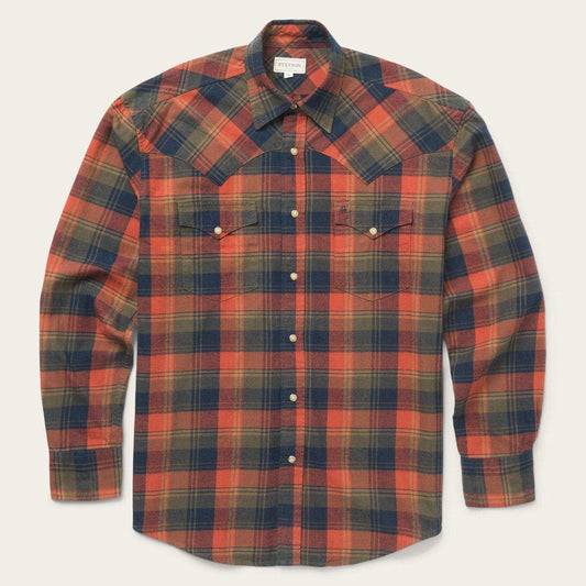 Stetson Classic Flannel Western Shirt in Orange and Blue Plaid - Stetson - Flyclothing LLC