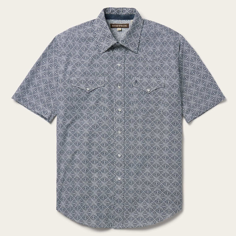 Stetson Navy Print Short Sleeve Western Shirt - Stetson - Flyclothing LLC