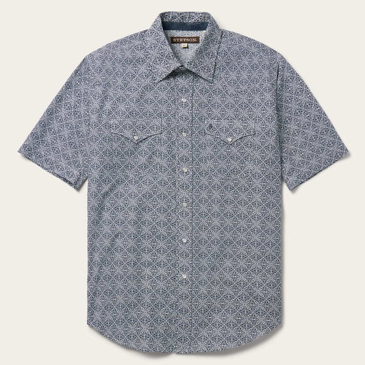 Stetson Navy Print Short Sleeve Western Shirt - Stetson - Flyclothing LLC