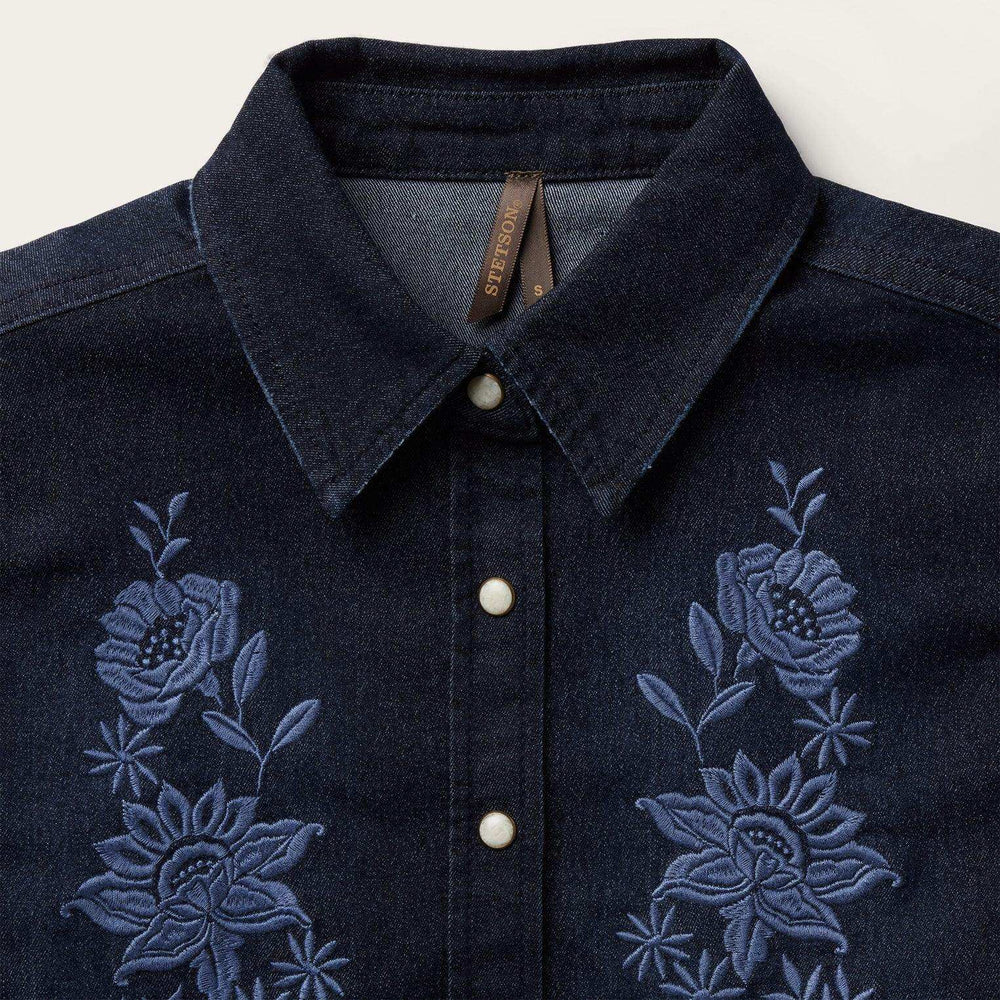 Stetson Embroidered Dark Denim Snap Front Blouse - Stetson - Flyclothing LLC