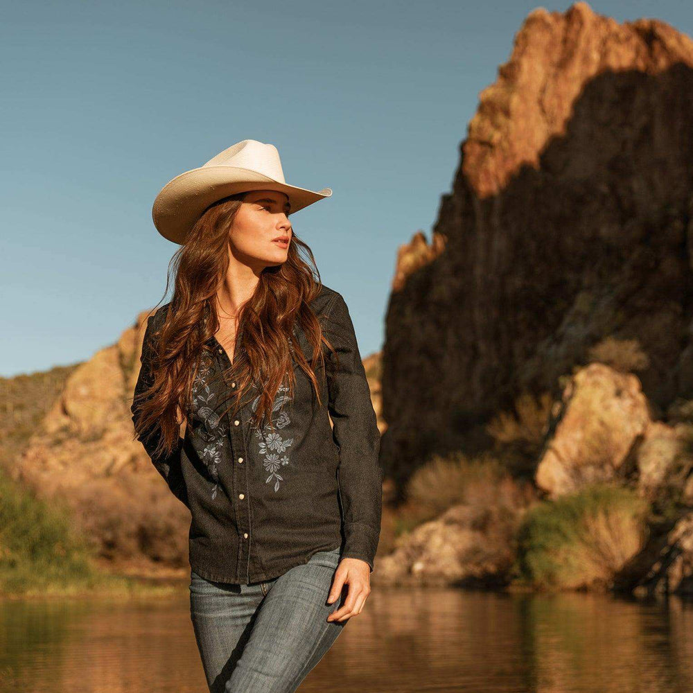 Stetson Embroidered Dark Denim Snap Front Blouse - Stetson - Flyclothing LLC