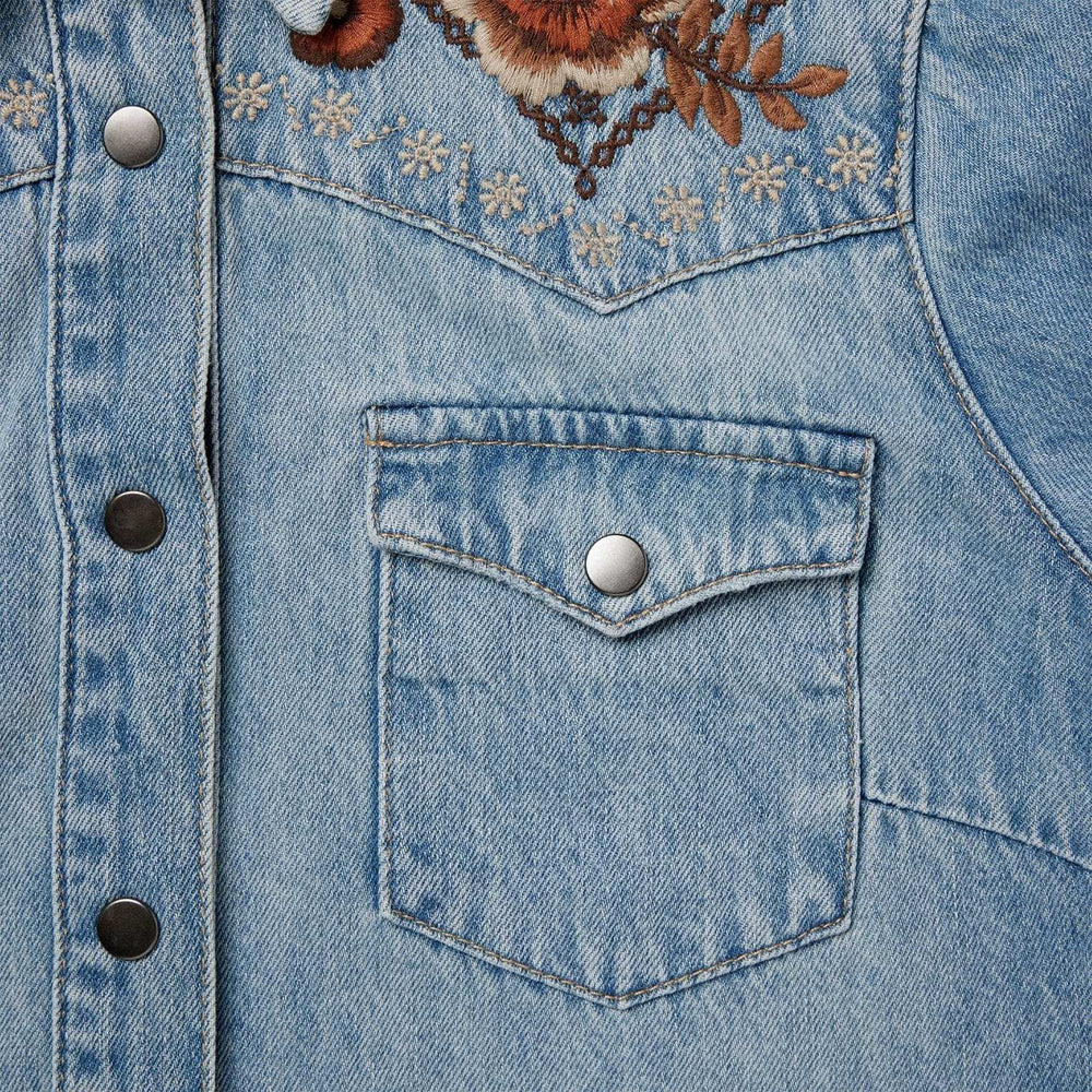 Stetson Floral Embroidered Denim Shirt Dress - Stetson - Flyclothing LLC
