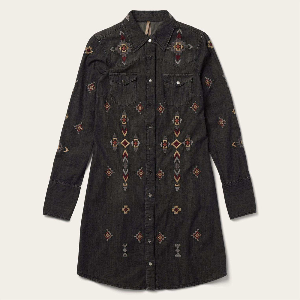 Stetson Embroidered Black Denim Shirt Dress - Stetson - Flyclothing LLC