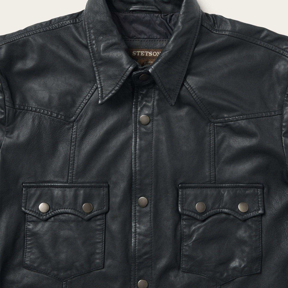 Stetson Black Leather Shirt Jacket - Stetson - Flyclothing LLC