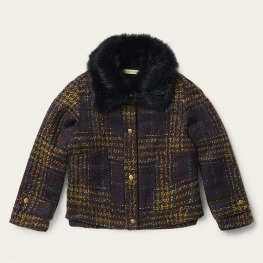 Stetson Navy Bouclé Plaid Oversized Coat - Stetson - Flyclothing LLC