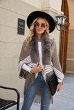 Striped Fringe Detail Long Sleeve Poncho - Trendsi - Flyclothing LLC
