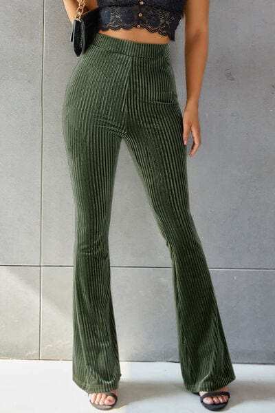 Ribbed High Waist Flare Pants - Trendsi - Flyclothing LLC