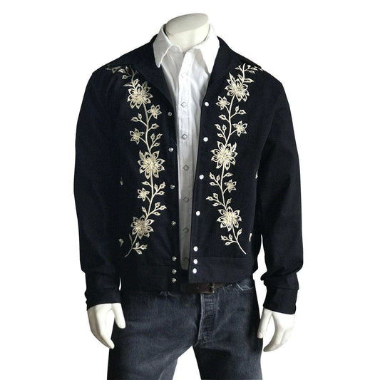 Rockmount Ranch Wear Mens Bolero Jackets with Antique Ivory Floral Embroidery - Rockmount Clothing - Flyclothing LLC