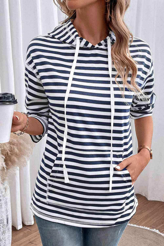 Striped Long Sleeve Hoodie - Trendsi - Flyclothing LLC