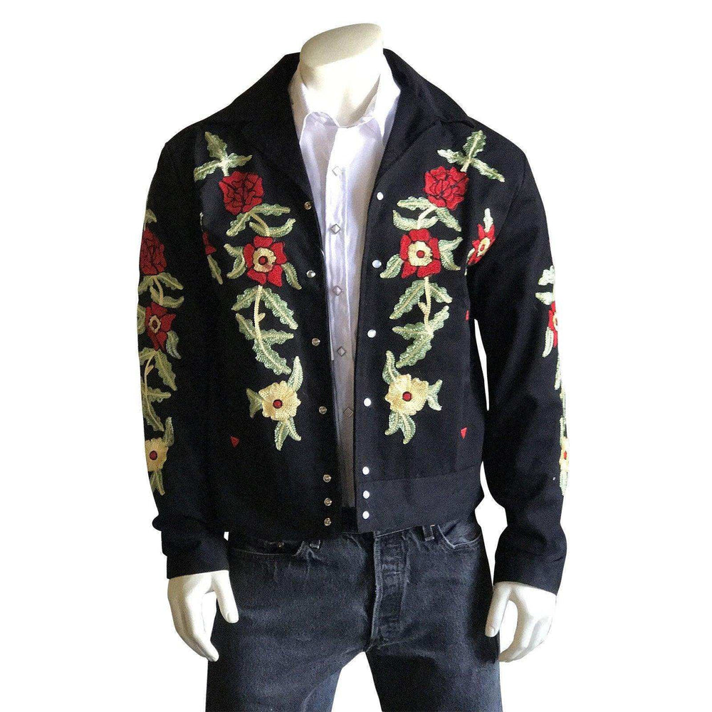 Men's Vintage Western Bolero Jacket with Red Floral Embroidery - Rockmount Clothing - Flyclothing LLC