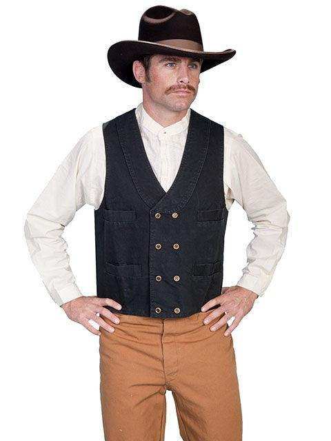 Scully BLACK DOUBLE BREASTED CANVAS VEST - Scully Leather - Flyclothing LLC