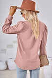 Ruched Notched Long Sleeve T-Shirt - Trendsi - Flyclothing LLC