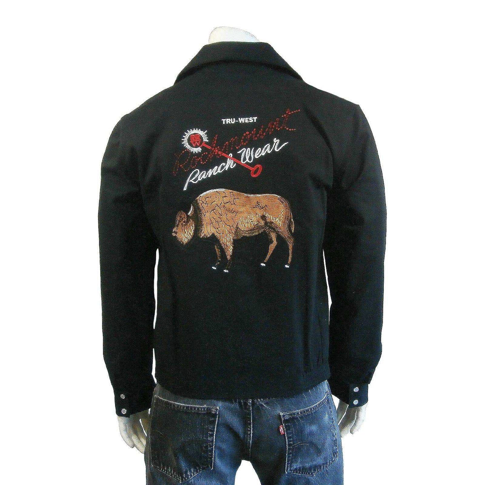Rockmount Clothing Men's Vintage Black Suede Cloth Western Bolero Jacket with Bison Embroidery - Rockmount Clothing - Flyclothing LLC