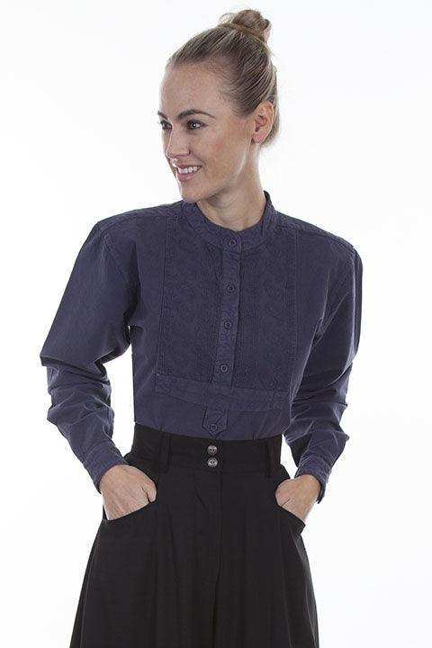 Scully BLUE PAISLEY BIB FRONT BLOUSE - Scully Leather - Flyclothing LLC
