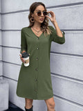 Button Down V-Neck Mini Dress - Trendsi - Flyclothing LLC