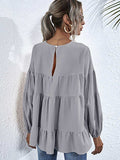 Round Neck Dropped Shoulder Tiered Blouse - Trendsi - Flyclothing LLC
