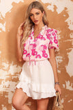 Floral Tie Neck Ruffle Shoulder Blouse - Trendsi - Flyclothing LLC