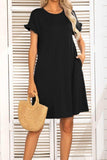 Flounce Sleeve Round Neck Dress with Pockets - Trendsi - Flyclothing LLC