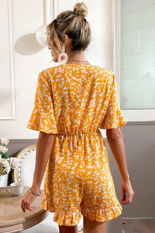 Printed Surplice Neck Ruffled Romper - Trendsi - Flyclothing LLC