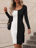 Contrast Slit Sweater Dress - Trendsi - Flyclothing LLC