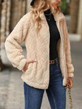 Fuzzy Pocketed Zip Up Jacket - Trendsi - Flyclothing LLC