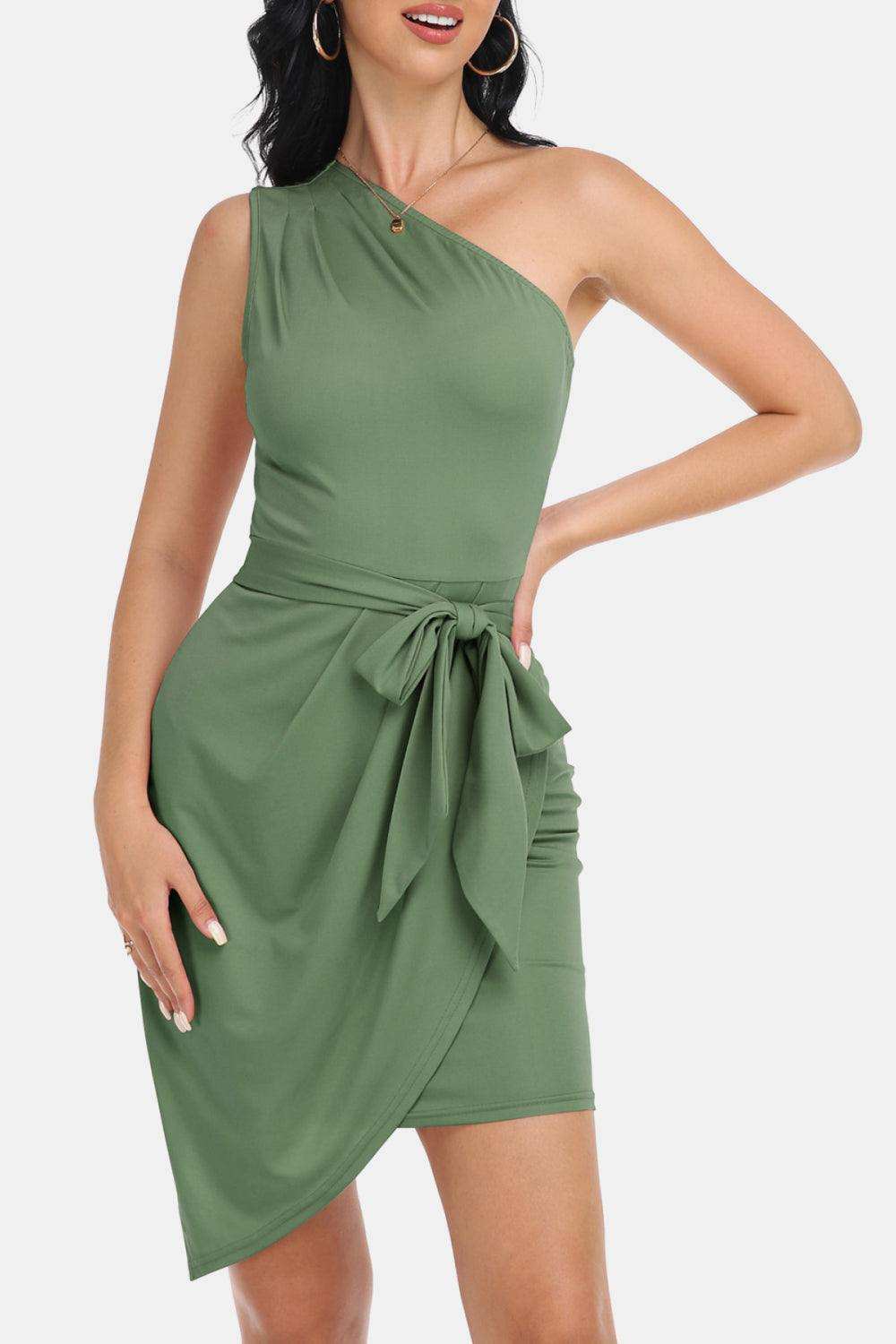 Tie Front One-Shoulder Sleeveless Dress - Trendsi - Flyclothing LLC