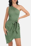 Tie Front One-Shoulder Sleeveless Dress - Trendsi - Flyclothing LLC