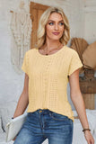 Eyelet Round Neck Rolled Short Sleeve T-Shirt - Trendsi - Flyclothing LLC
