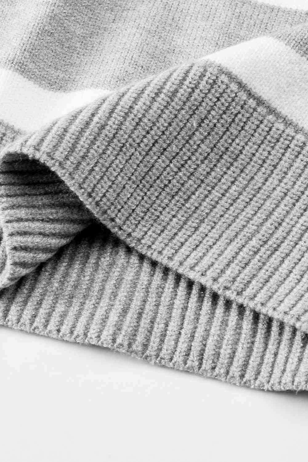 Striped Collared Neck Slit Sweater - Trendsi - Flyclothing LLC