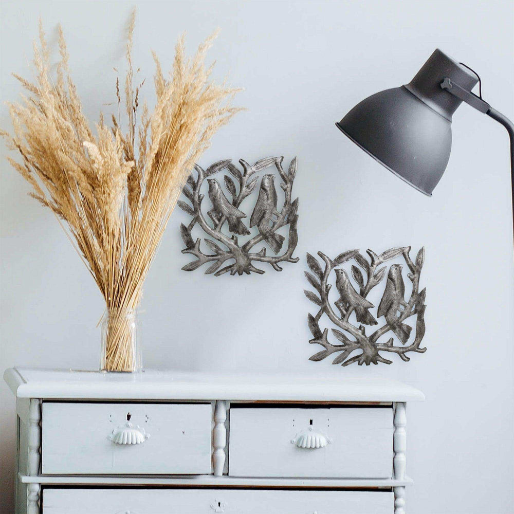 Pair of Square Tree of Life Haitian Steel Drum Wall Art - Haitian Artisans - Flyclothing LLC