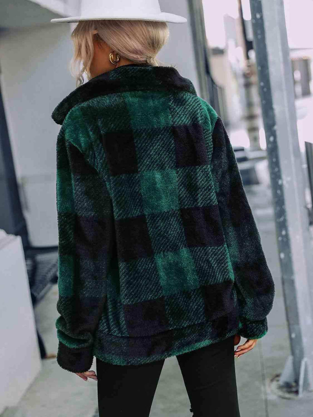 Plaid Zip-Up Collared Jacket - Trendsi - Flyclothing LLC