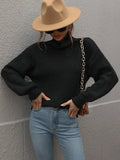 High Neck Balloon Sleeve Rib-Knit Pullover Sweater - Trendsi - Flyclothing LLC